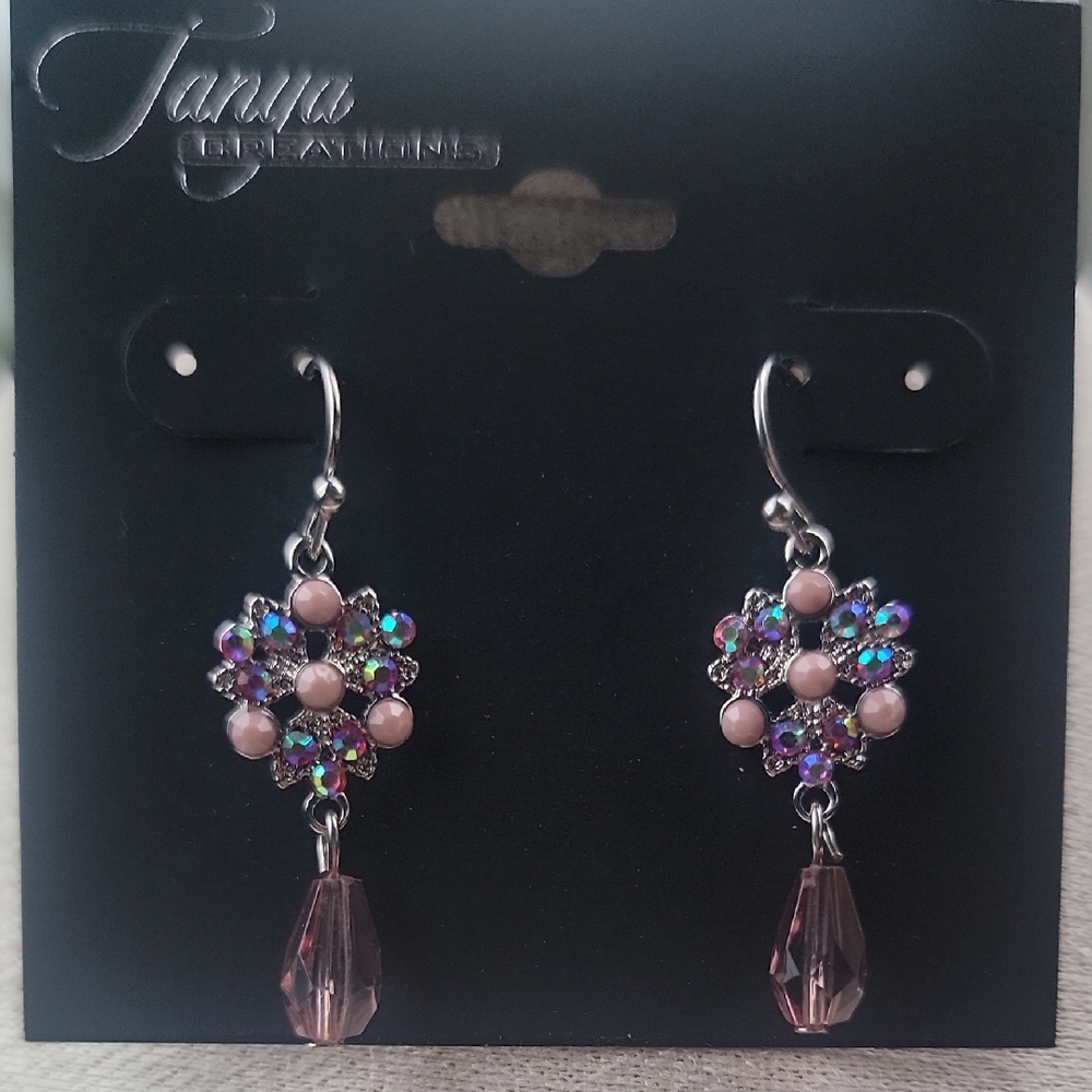Fairycore Pink and Silver Tone Floral Earrings